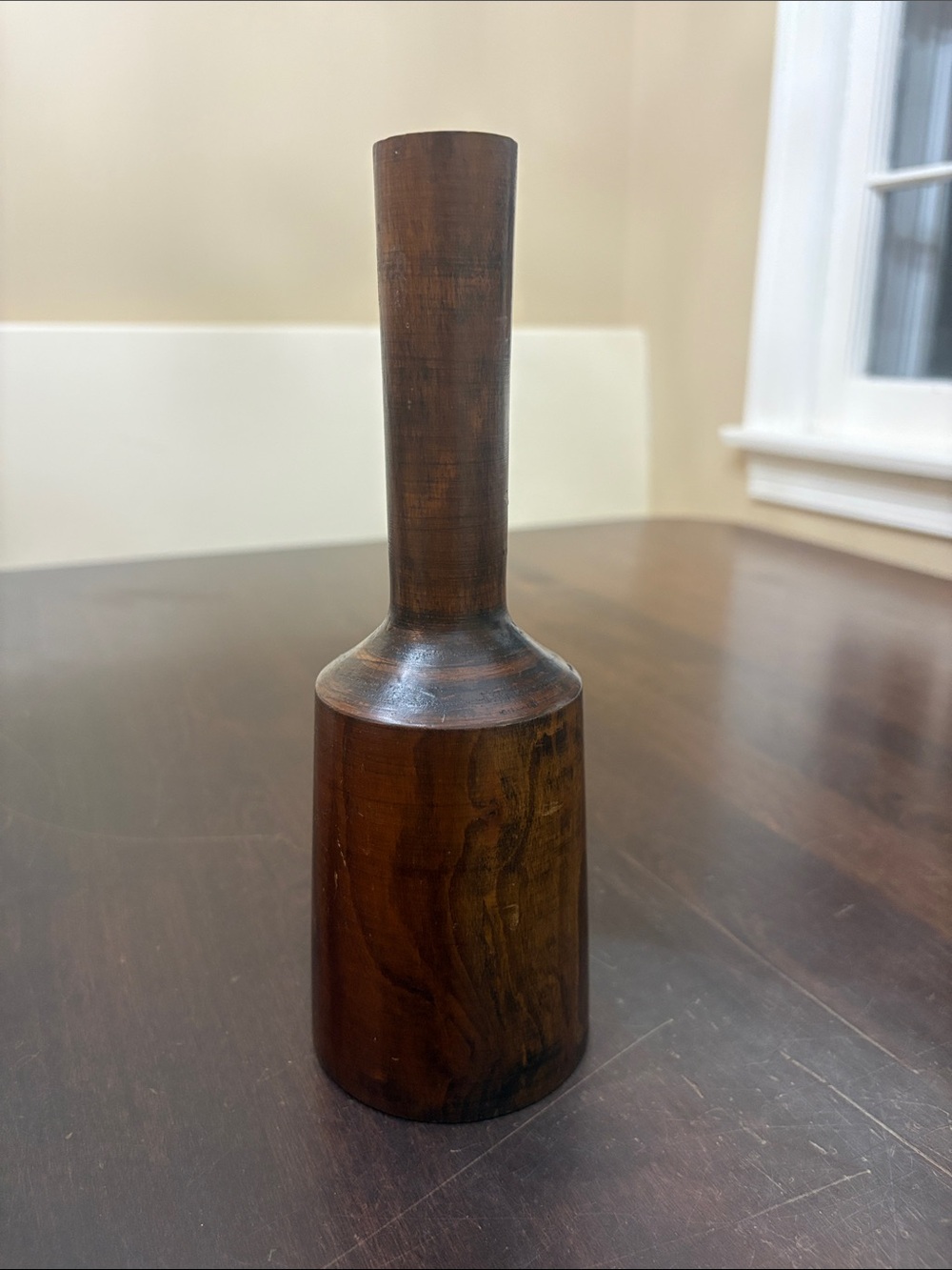 Elegant handturned dark wood vintage kitchen pestle or masher